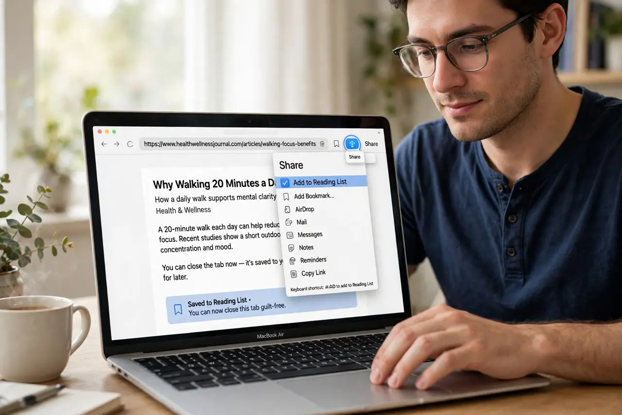 A person performing the first step of the guide: Save a page in one tap.