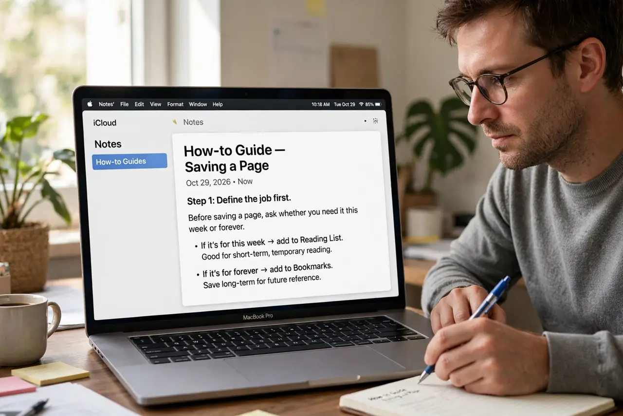 Reading List vs Bookmarks on Safari, Explained — step 1 being performed on the device.