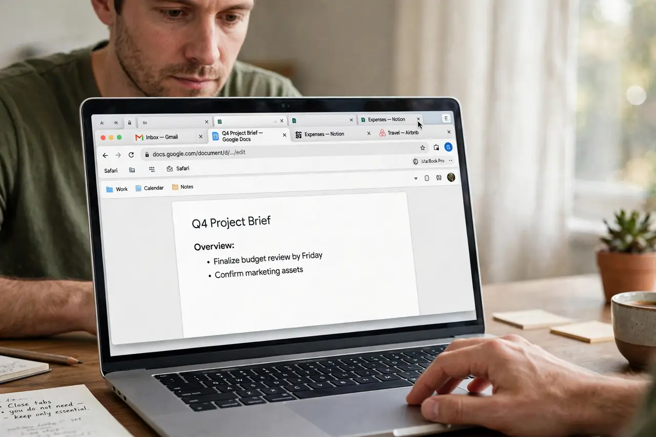 A person performing the first step: Close tabs you do not need.