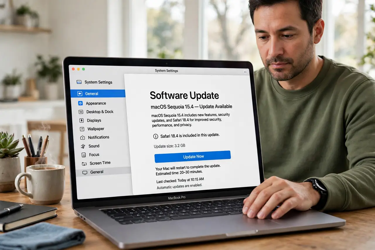 Step 1 in action for Safari Tabs Keep Reloading: Update macOS and Safari.