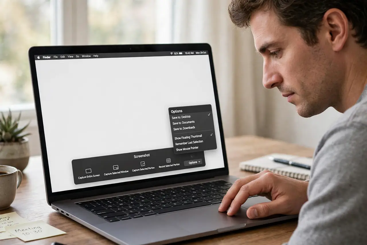 A person performing the first step: Open Screenshot Options.