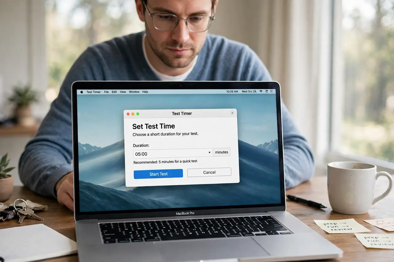 A person performing the first step: Set a short test time.