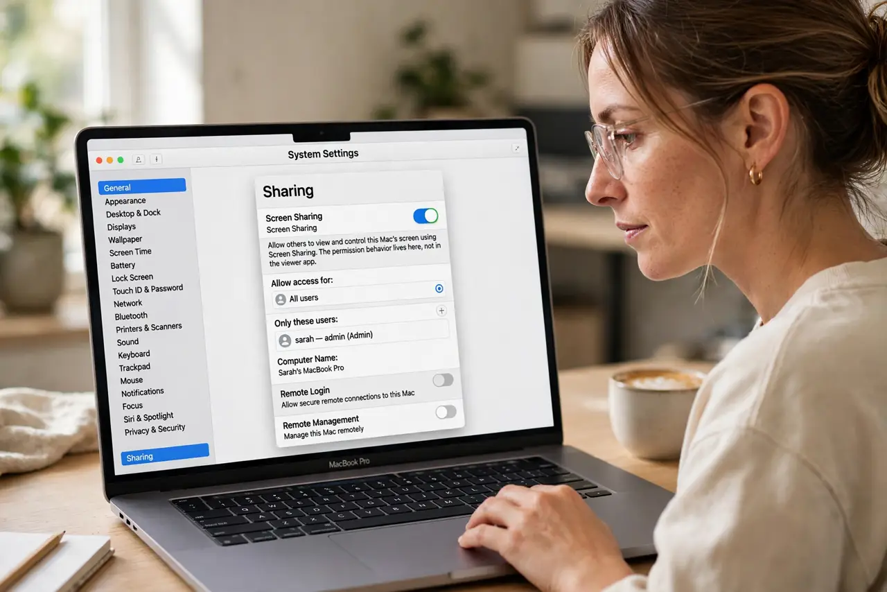 Screen Sharing Asks Permission Every Time — step 1 being performed on the device.