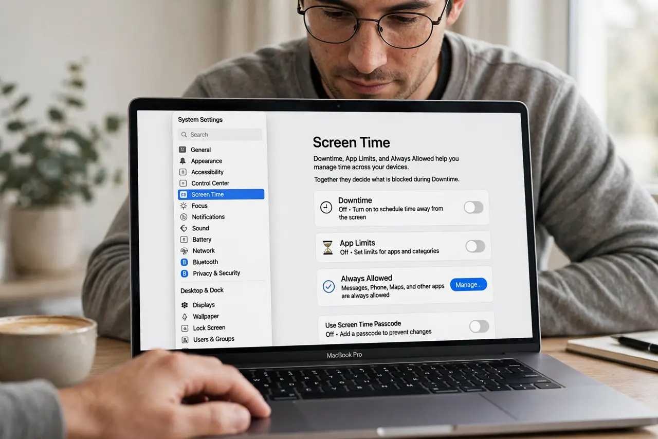 Screen Time Downtime Blocks a Work App? Fix It — step 1 being performed on the device.