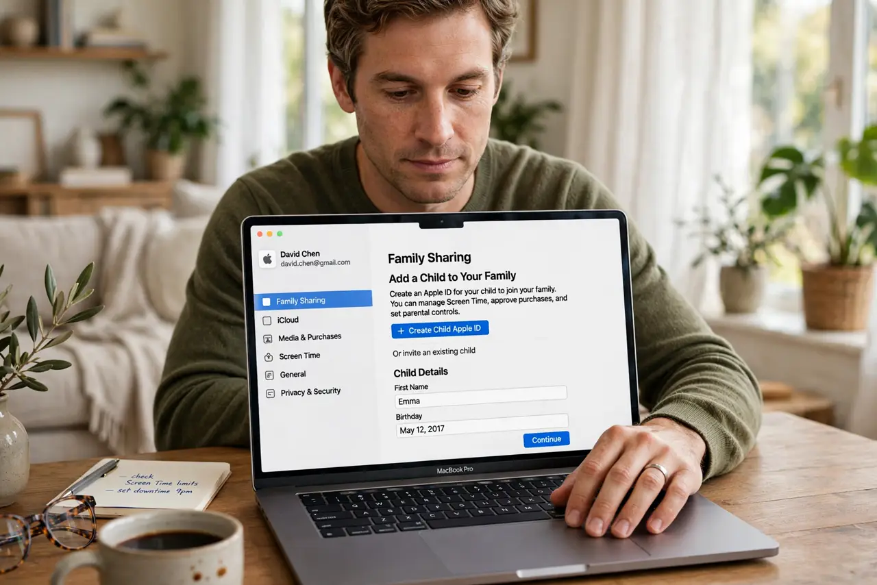 A person performing the first step: Add the child properly first. Create a child Apple ID or invite them through Family.