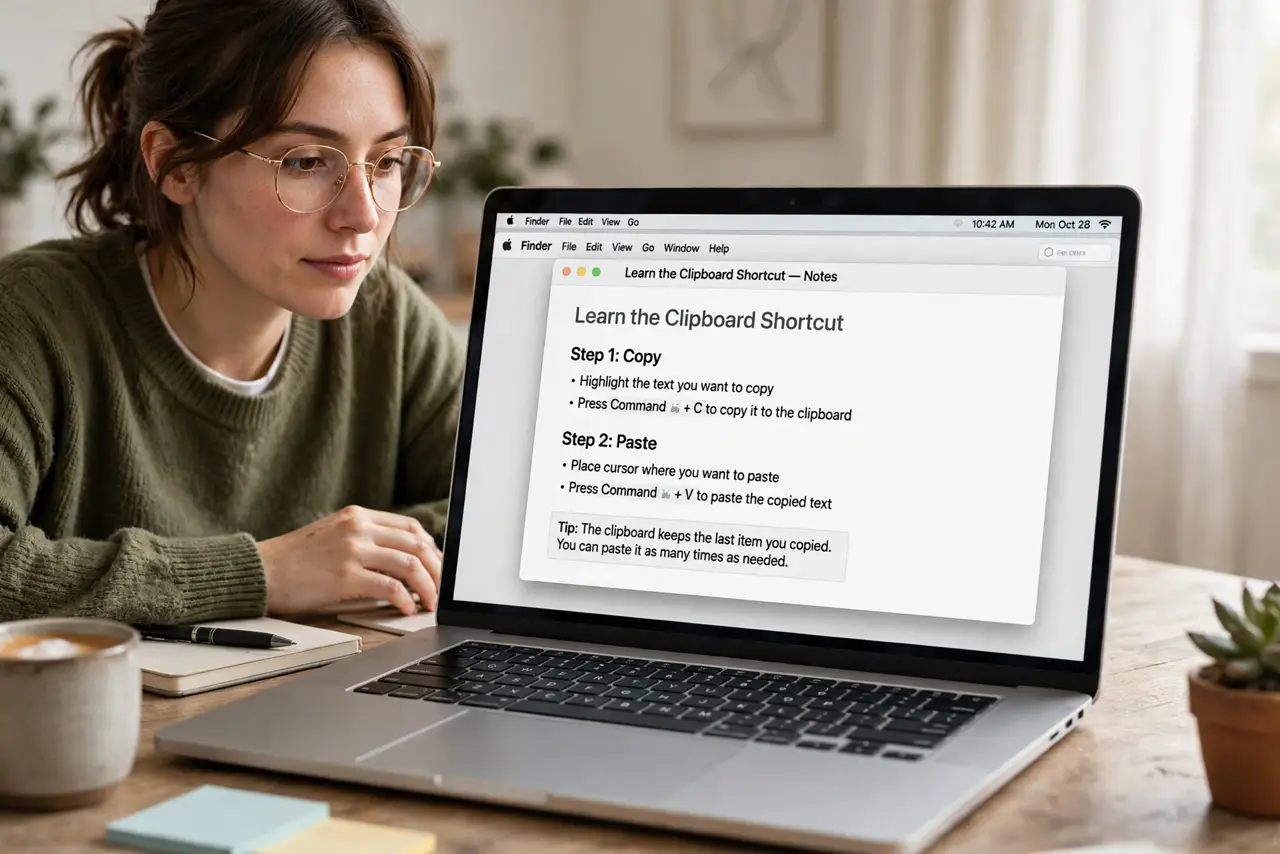 A person calmly performing the guide's first step: Learn the clipboard shortcut.