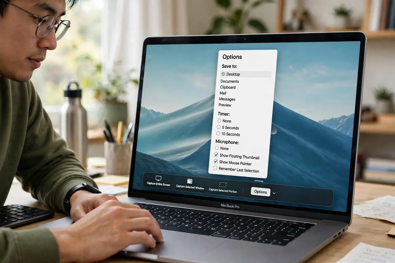 A person performing the first step of the guide: Open the Screenshot options.