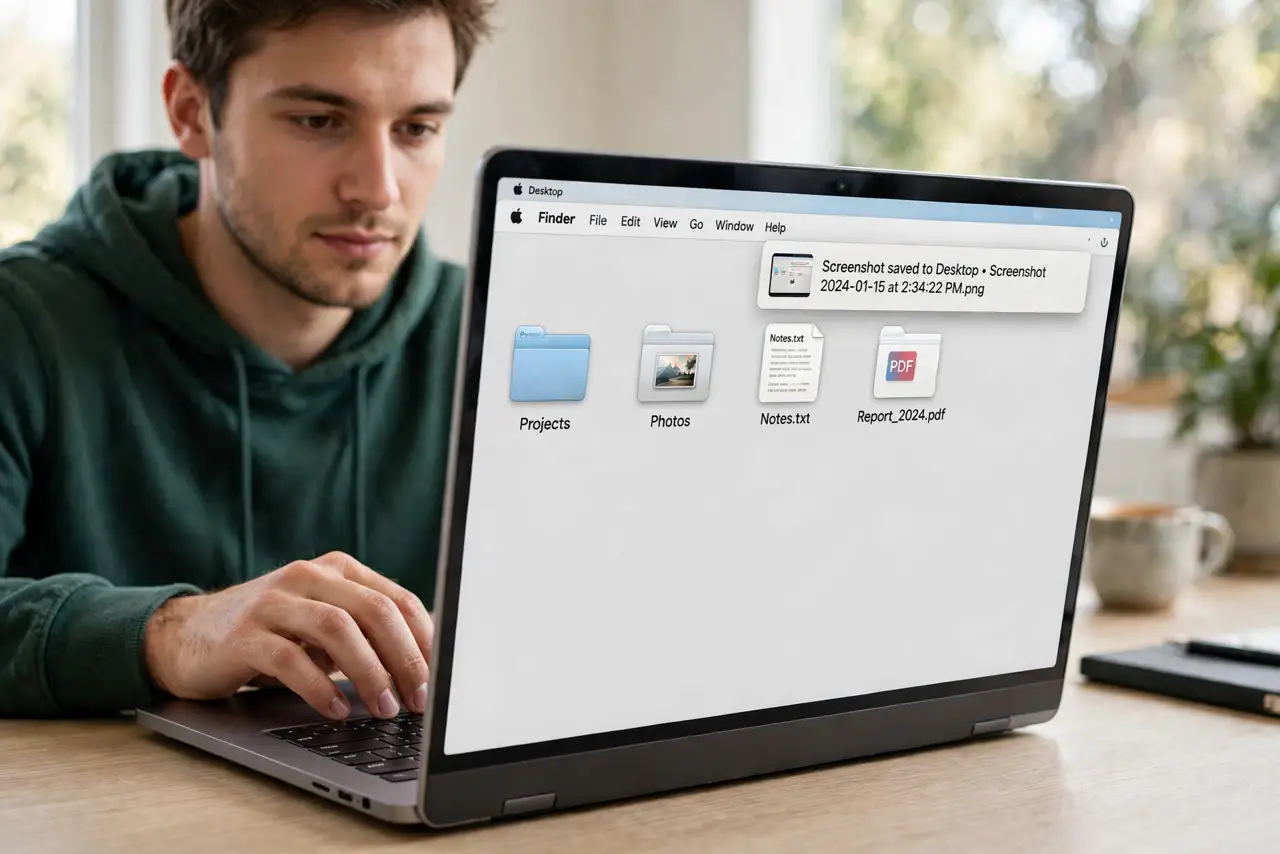 A person calmly performing the guide's first step: Take the screenshot normally.