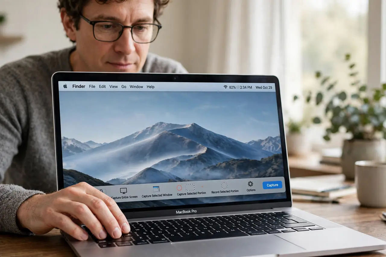 A person performing the first step: Open the Screenshot toolbar.