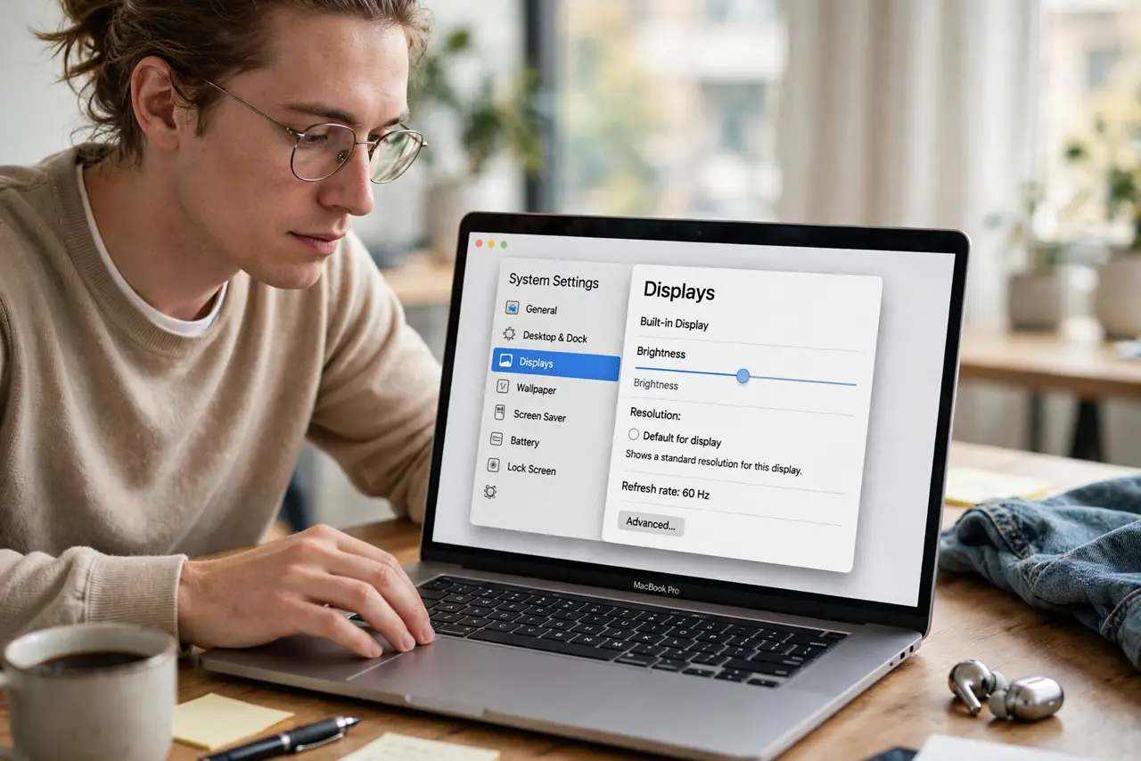 A person performing the first step: Open Displays settings.