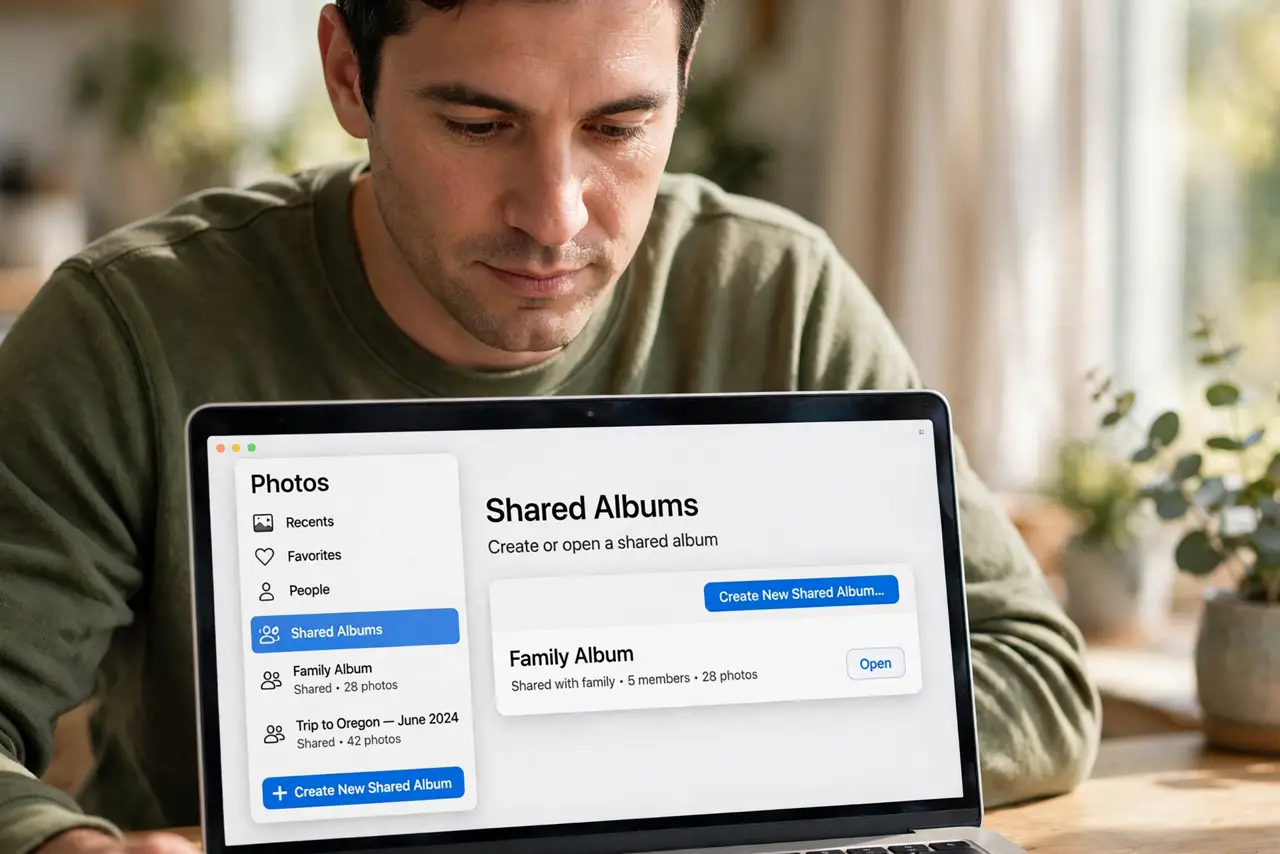A person performing the first step of the guide: Create or open the shared album.