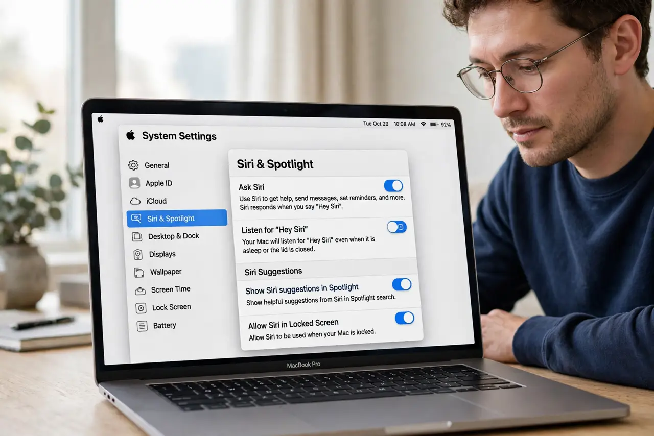 A person performing the first step: Confirm Siri is turned on.