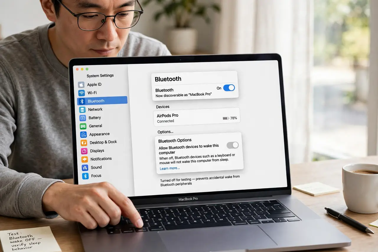 A person performing the first step: Turn off Bluetooth wake for testing.
