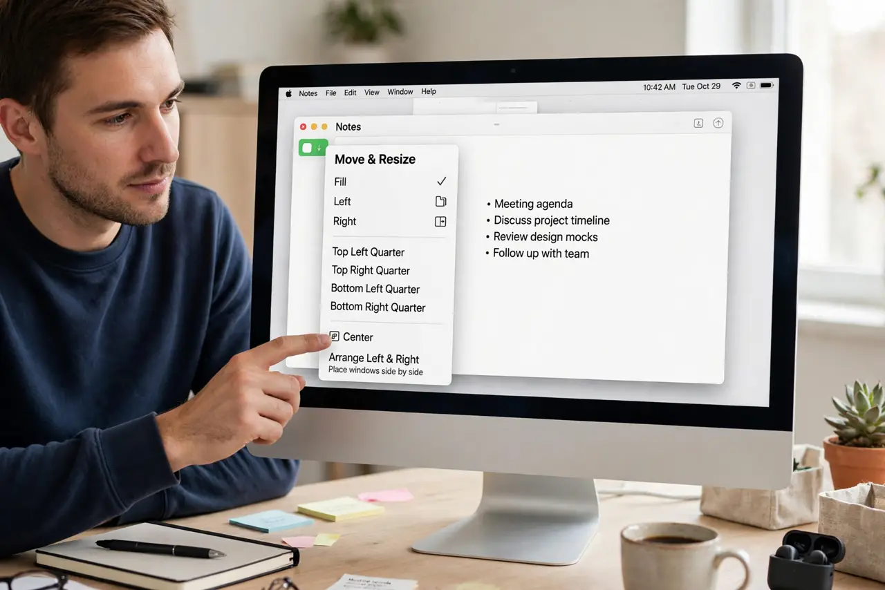 A person performing the first step: Hover the green button. Hover (don't click) over any window's green traffic light.