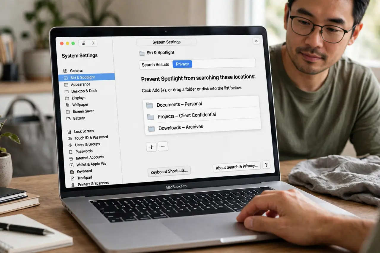 Spotlight Excludes a Folder You Need — step 1 being performed on the device.