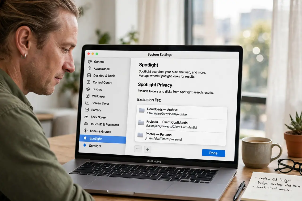 Spotlight Excludes a Folder You Need — photo showing the situation described in the guide.
