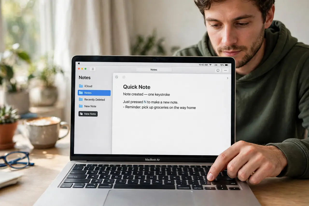 A person calmly performing the guide's first step: Make a note in one keystroke.
