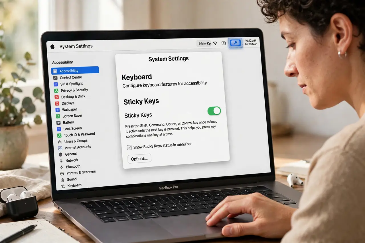 Turn on Sticky Keys.