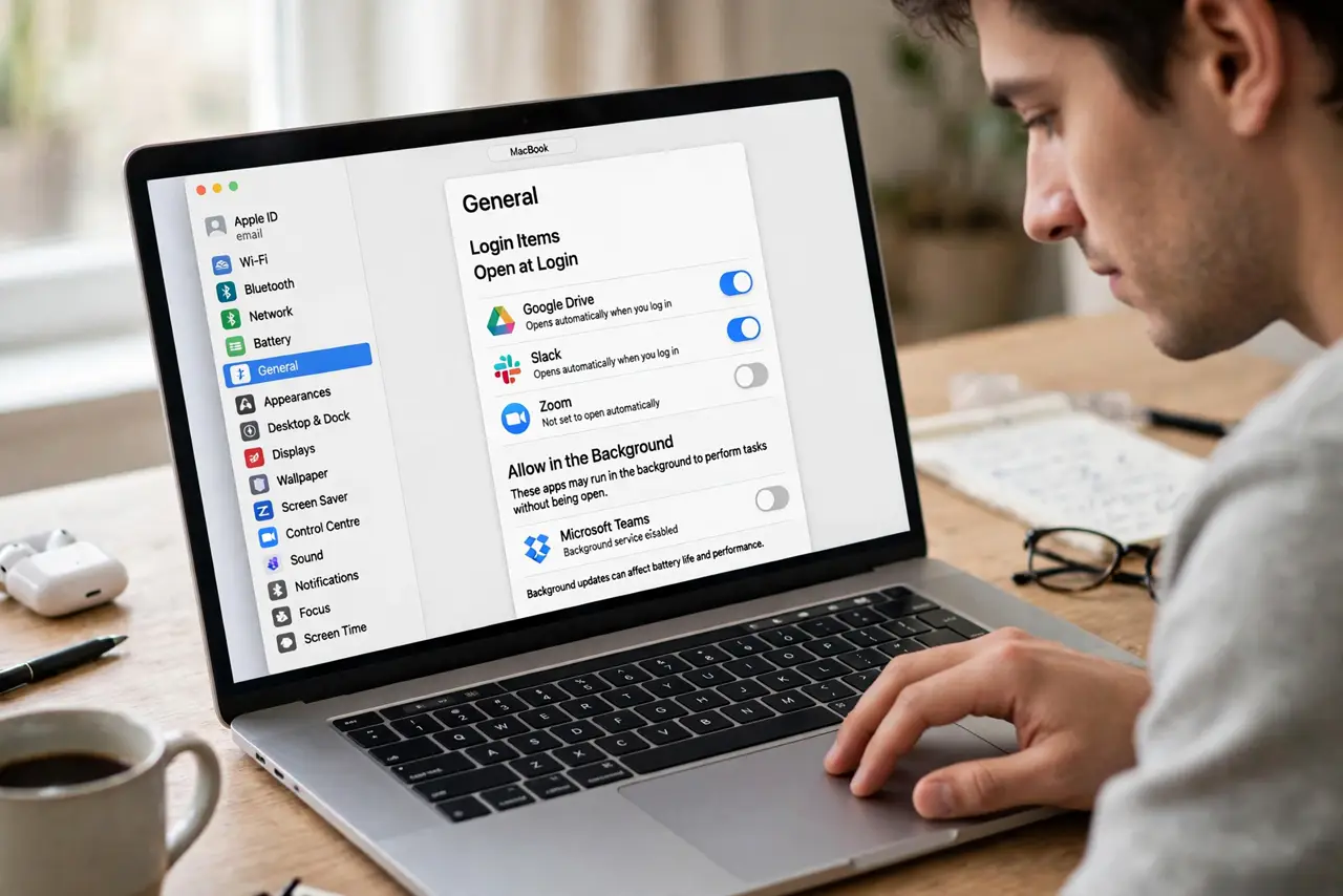 A person carrying out step one: open the login items list.