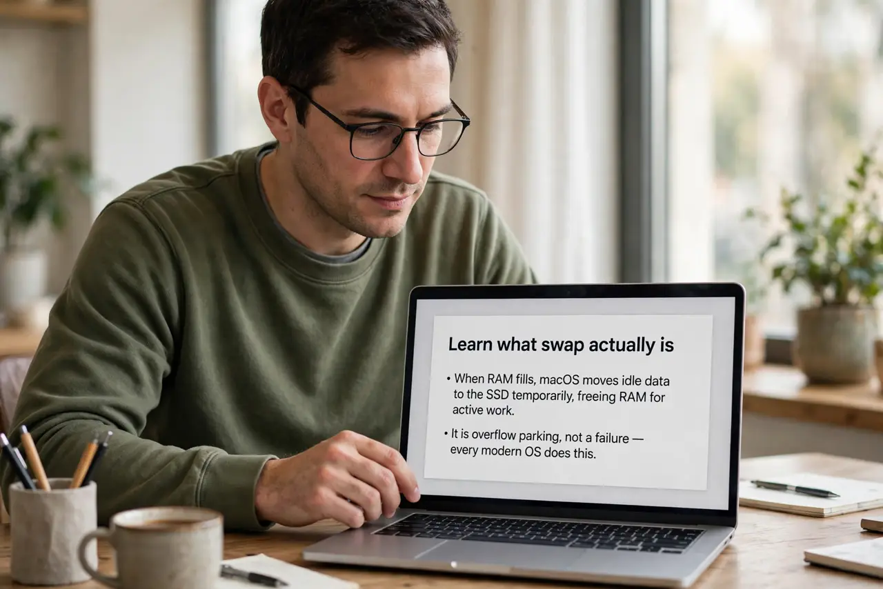 A person performing the first step of the guide: Learn what swap actually is.