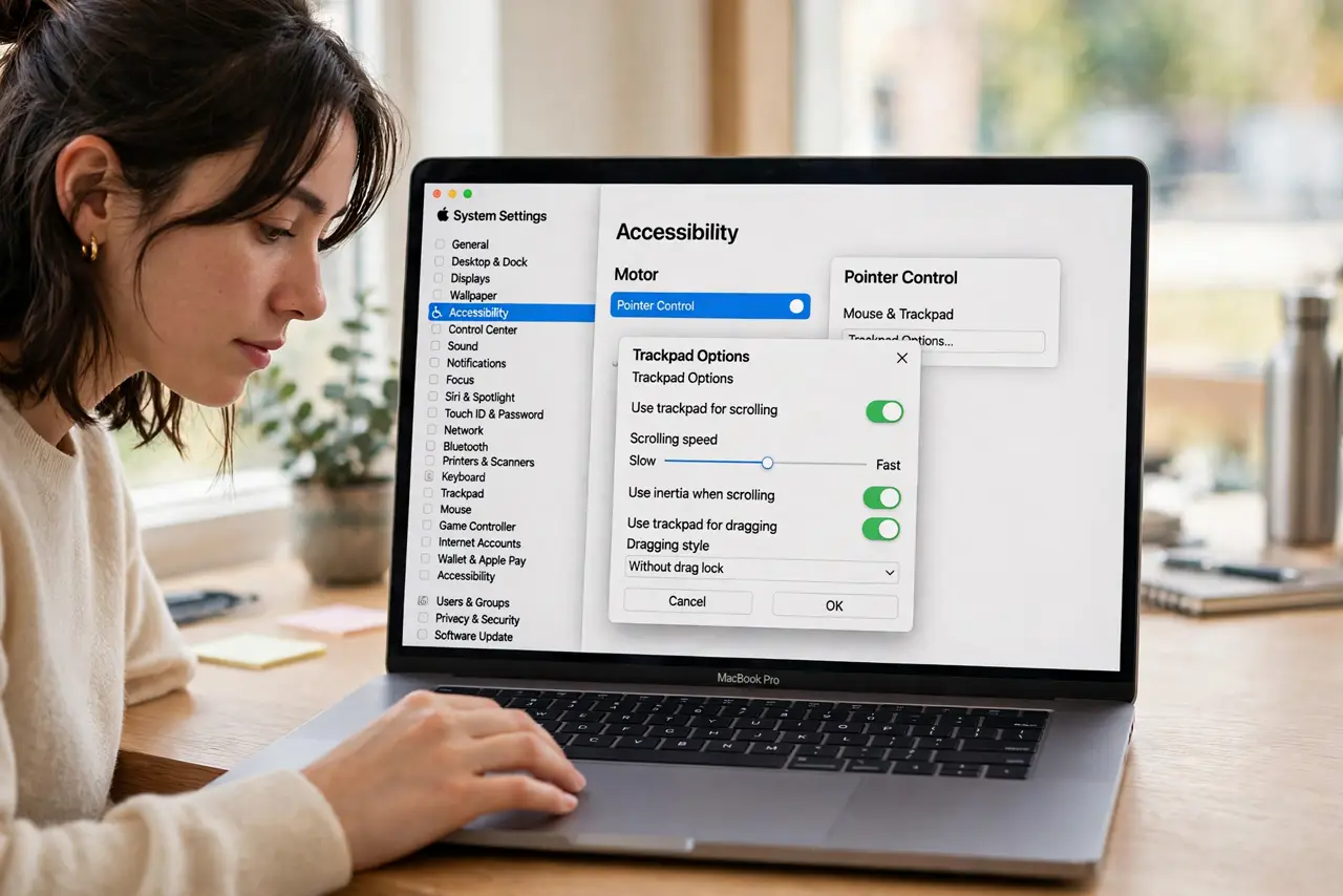 A person performing step 1: Open Trackpad Options.