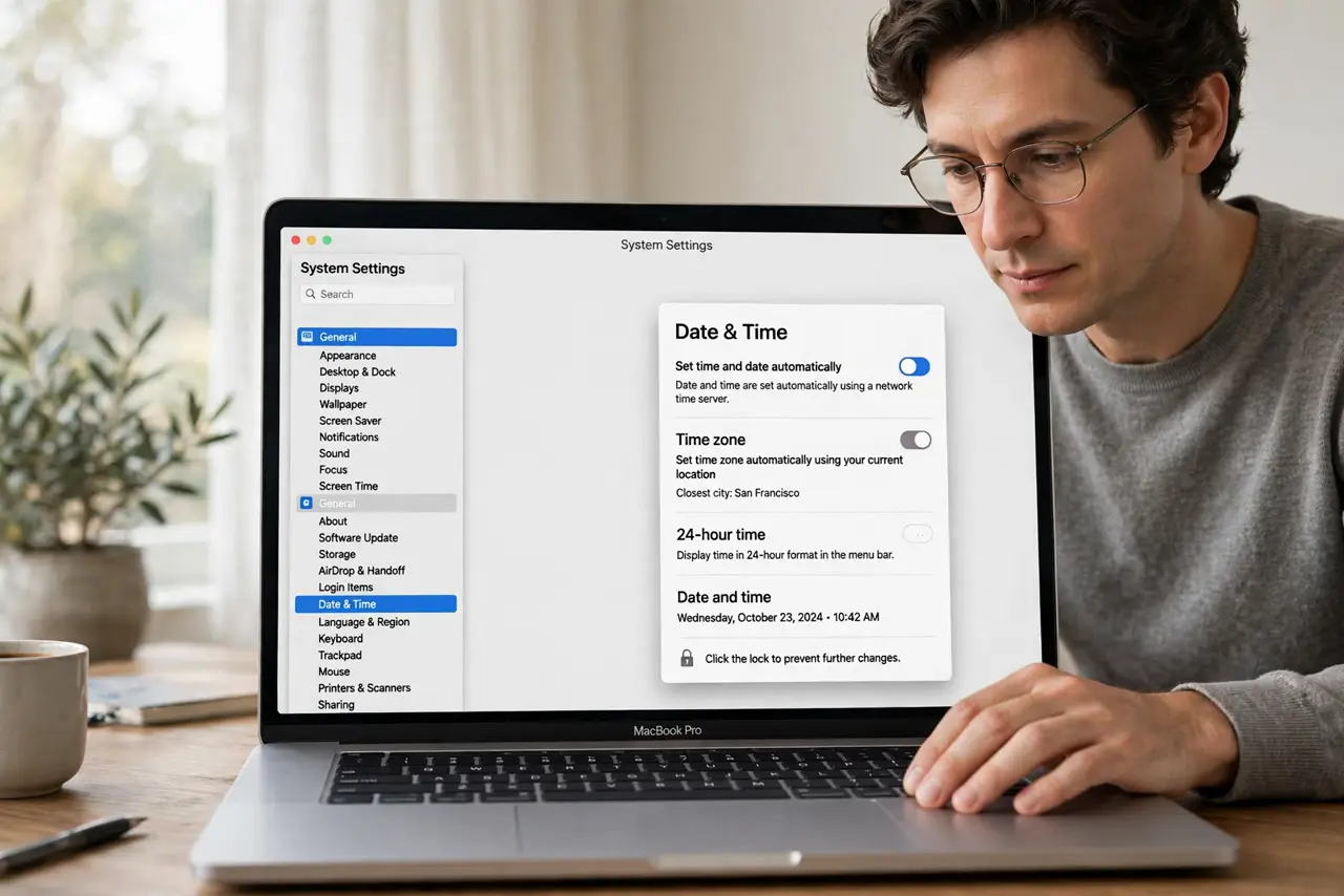 A person performing the first step: Open Date and Time settings.