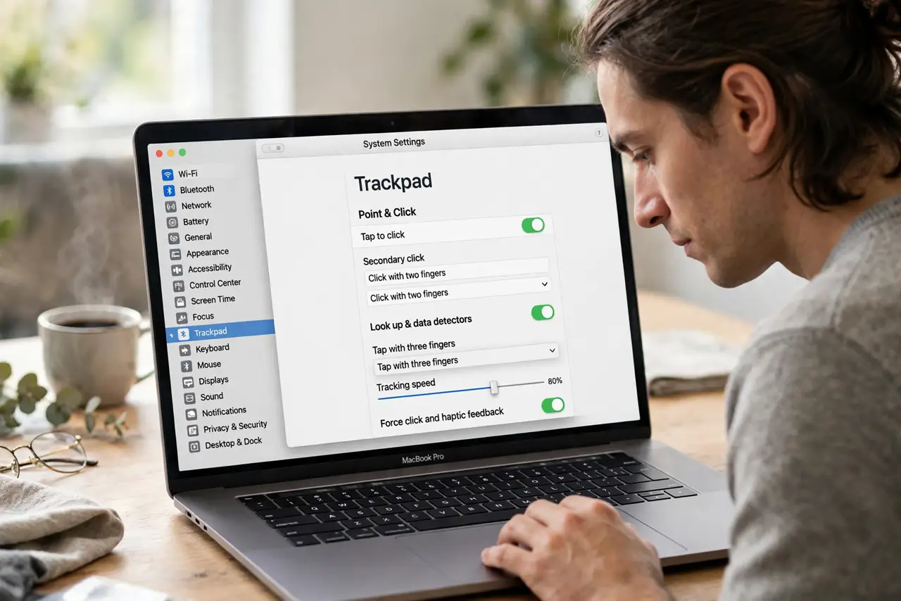 A person performing step 1: Open the Trackpad pane.