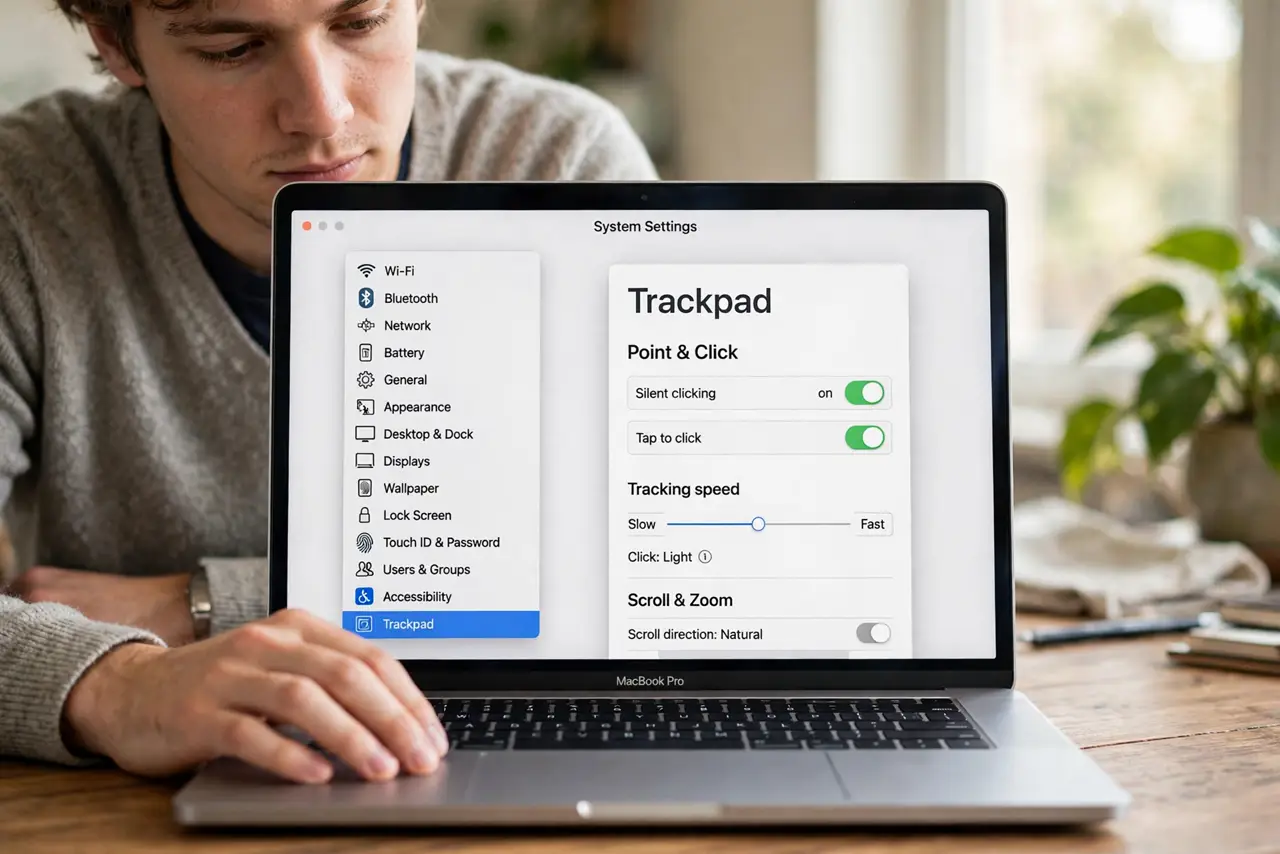 A person performing step 1: Open the Trackpad settings.