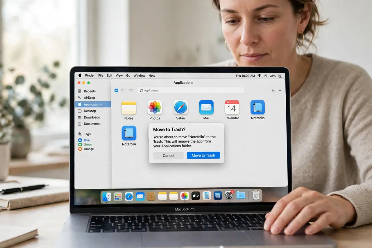 A person performing the first step: Close apps using Trash files.