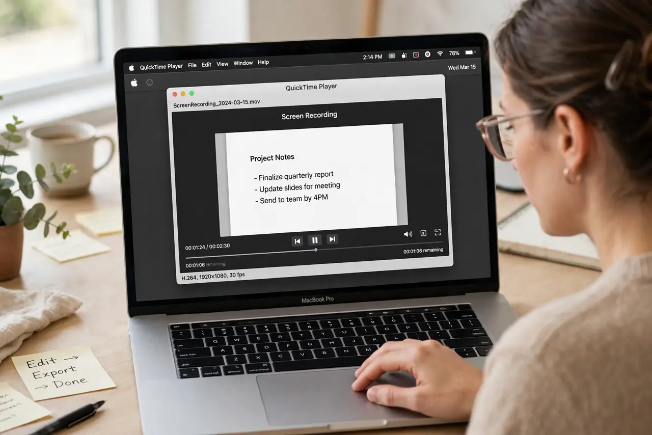 A person performing step 1: Open the recording in QuickTime Player.
