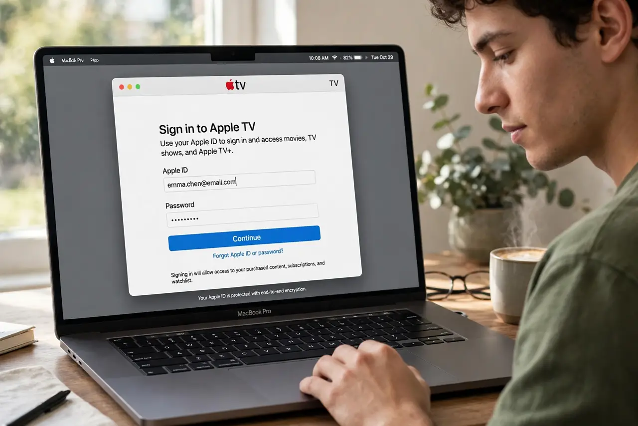 A person carrying out step one: open the app and sign in.
