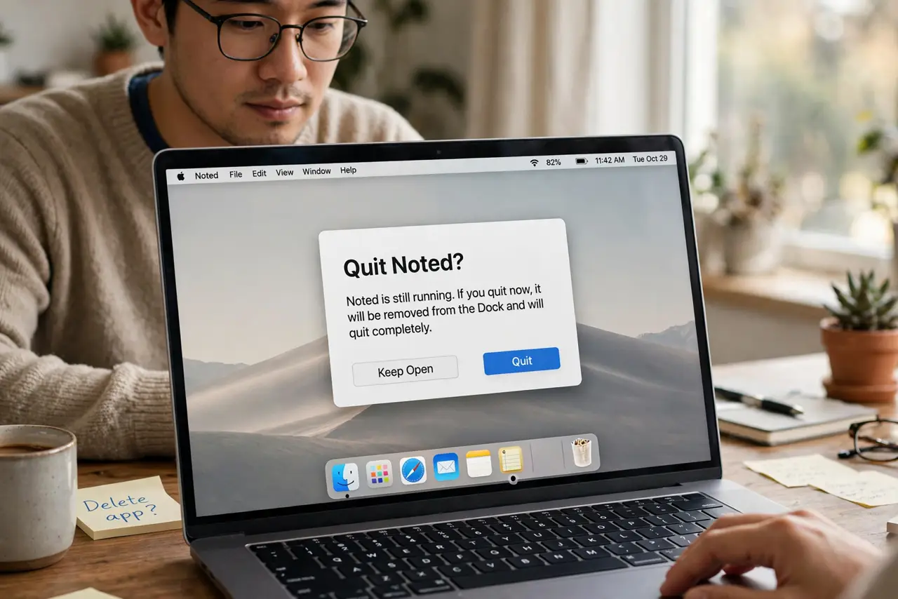 A person performing the first step: Quit the app first. Running apps resist deletion and leave locked files. Quit fully.