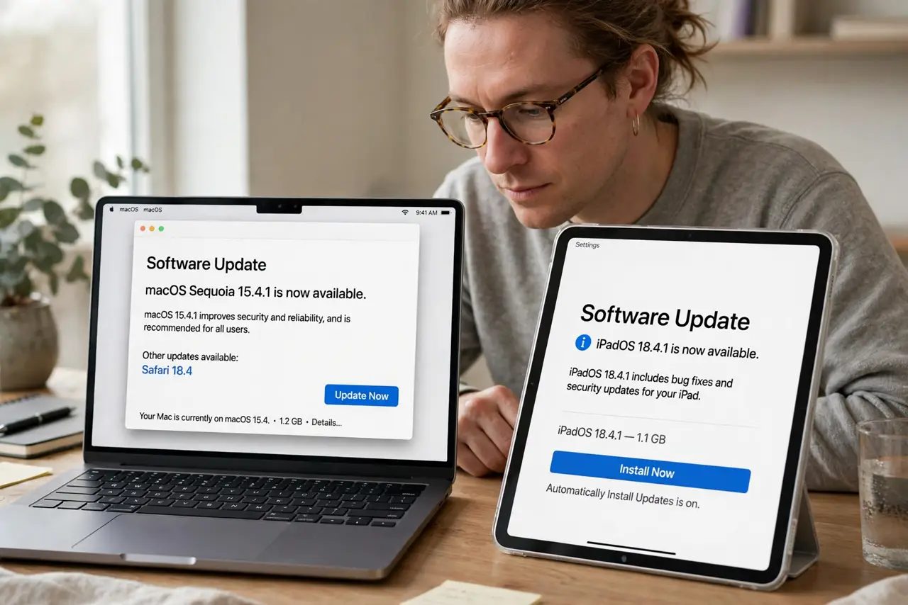 A person performing step 1: Update both devices first.