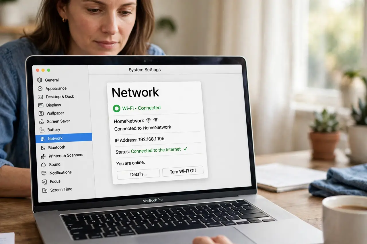 A person performing the first step: Check the network connection.