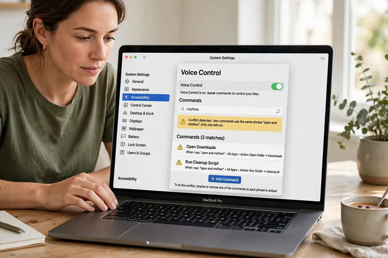 Voice Control Commands Conflict on Mac — step 1 being performed on the device.