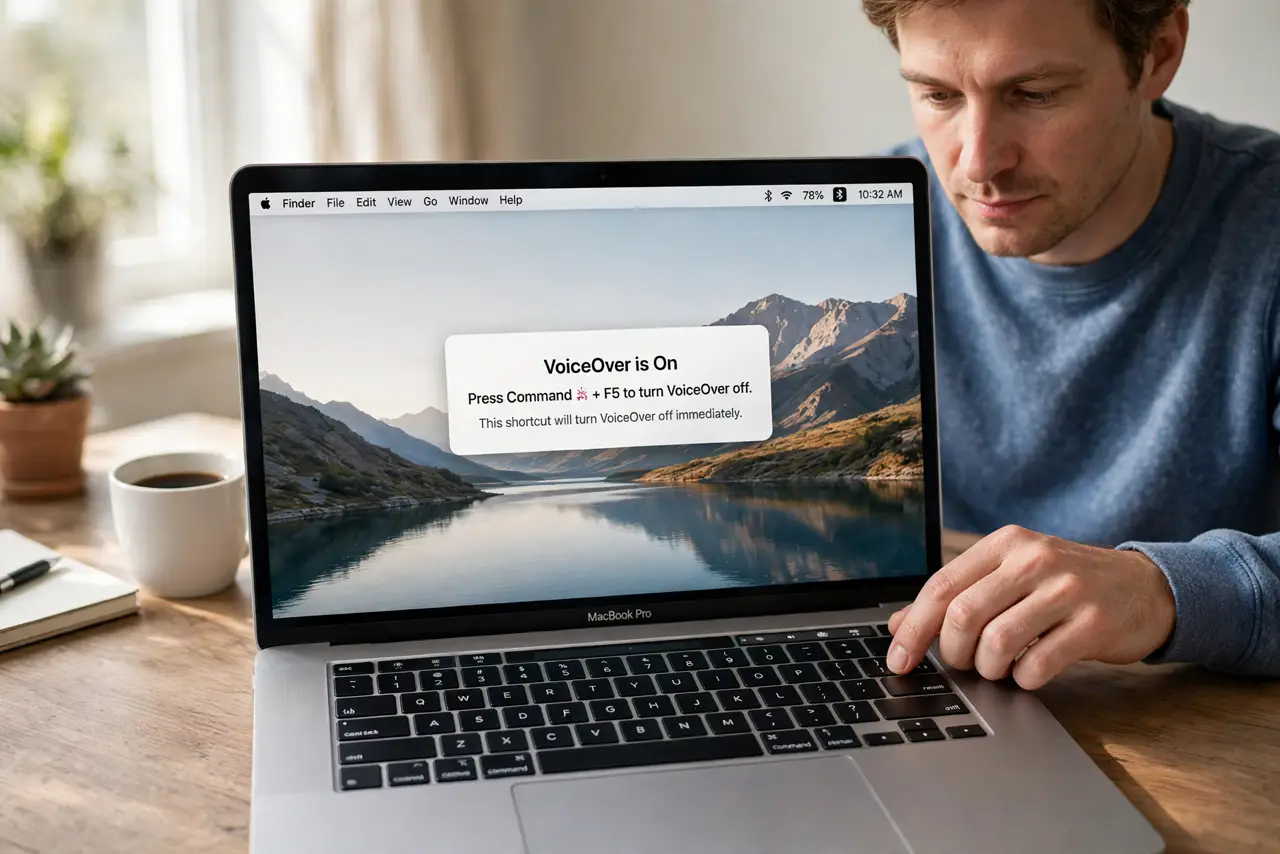 A person performing the first step: Turn VoiceOver off with the shortcut.