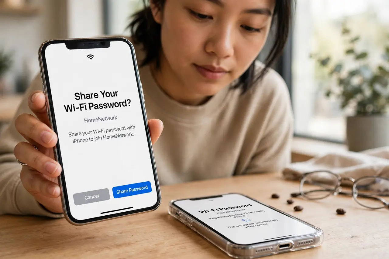A person carrying out step one: use automatic sharing with apple guests.