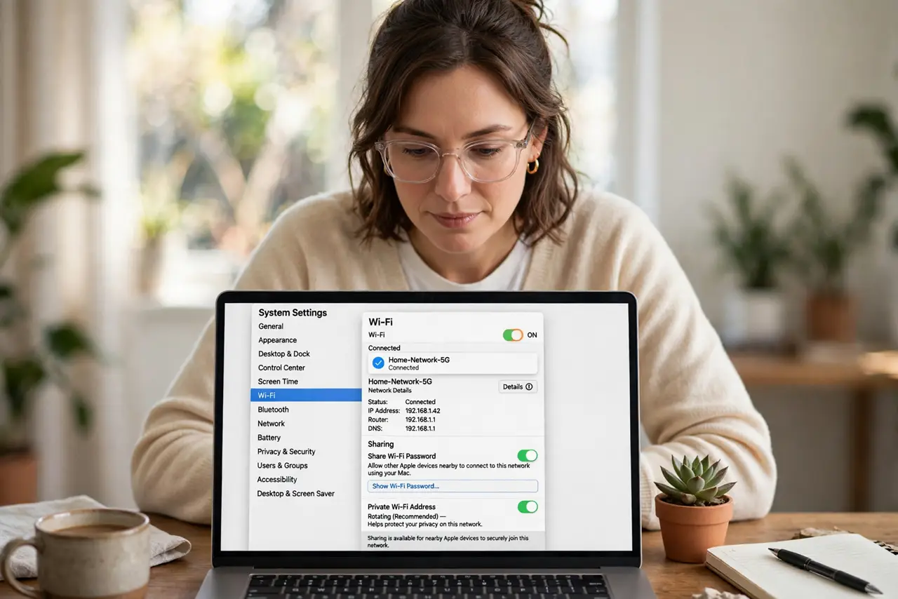 A person performing the first step of the guide: Open the Wi-Fi settings.