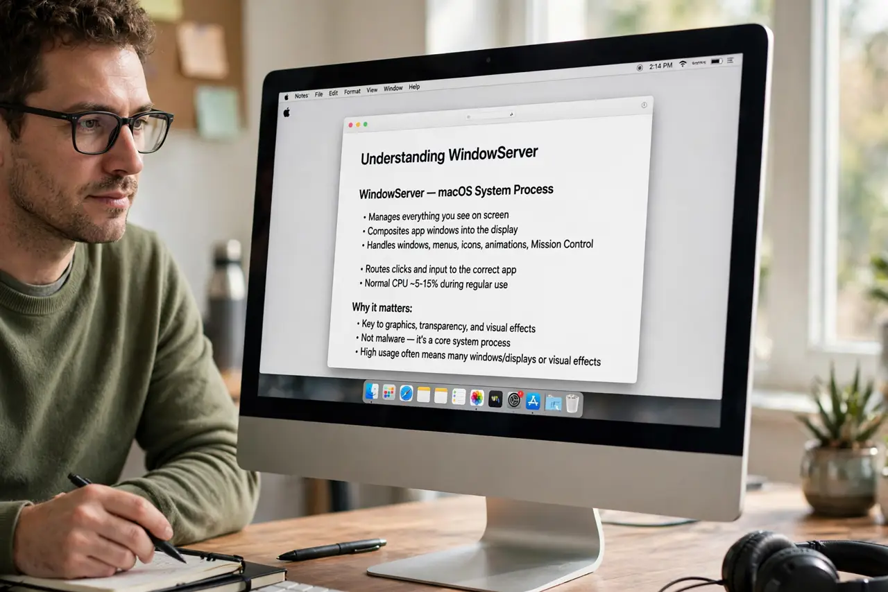 Step 1 in action for WindowServer Slows Your Mac: Understand what WindowServer does.