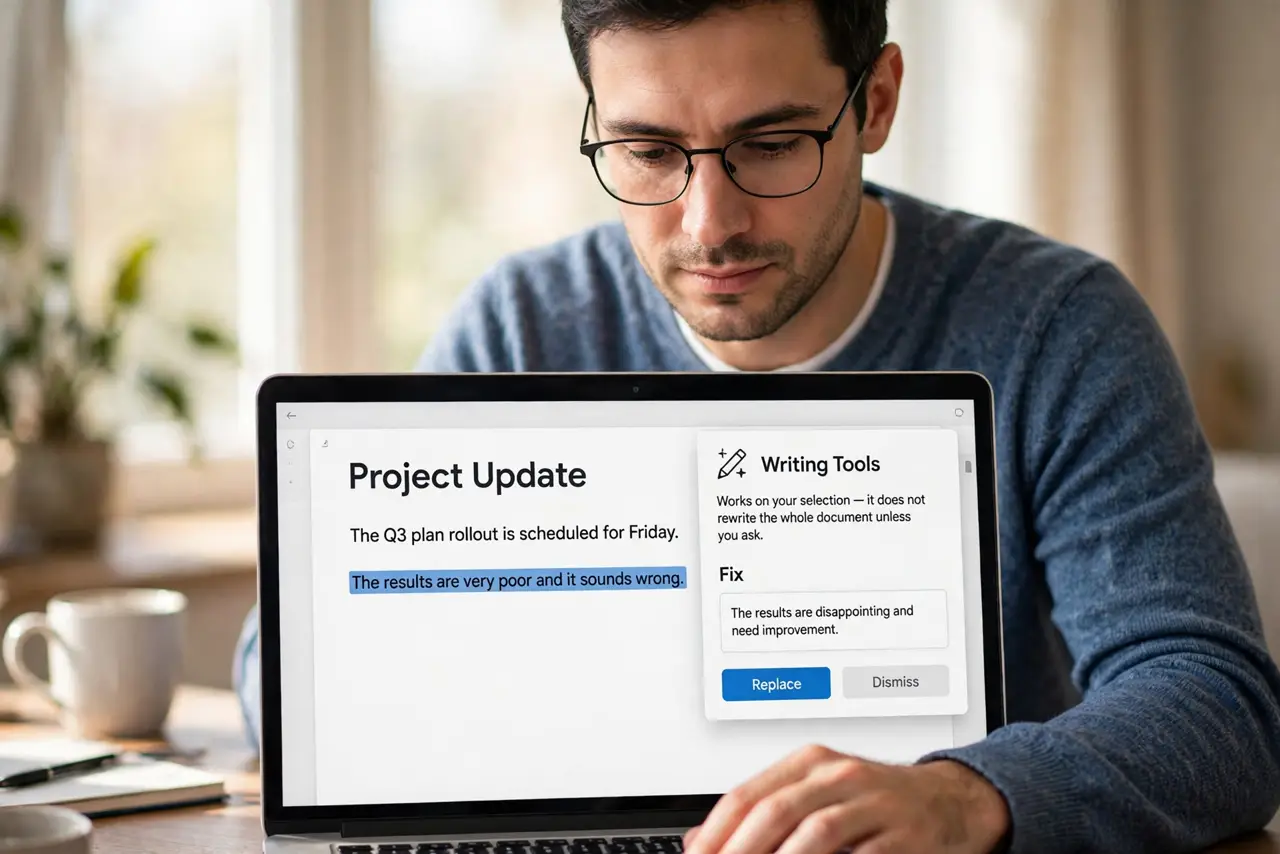 A person performing the first step of the guide: Select the text to fix.