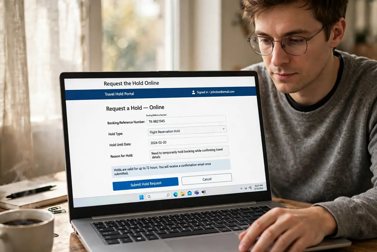 A person calmly performing the guide's first step: Request the hold online.