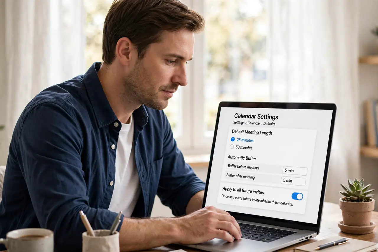 A person performing the first step of the guide: Change your calendar defaults.