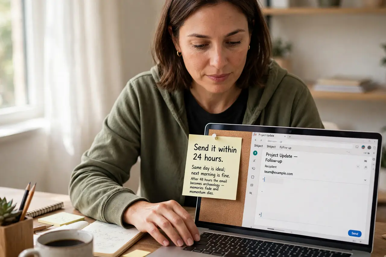 A person performing the first step of the guide: Send it within 24 hours.