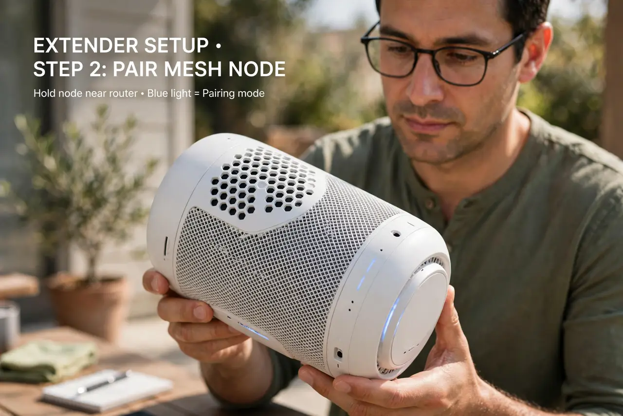 Step 1 in action for Mesh vs Extender: The Real Difference: Picture an extender as a megaphone.