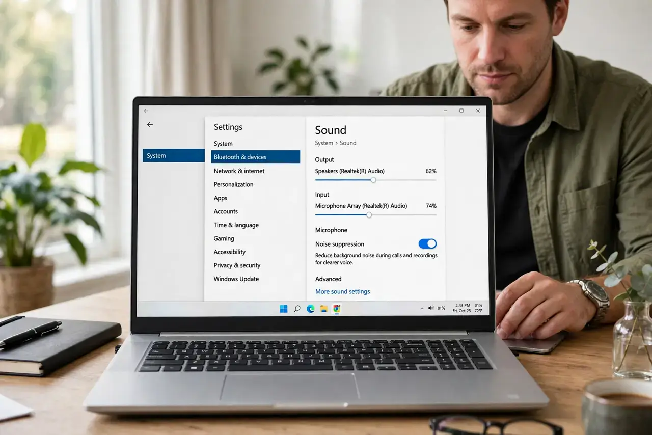 Step 1 in action for Mic Picks Up Every Keystroke: Enable noise suppression.