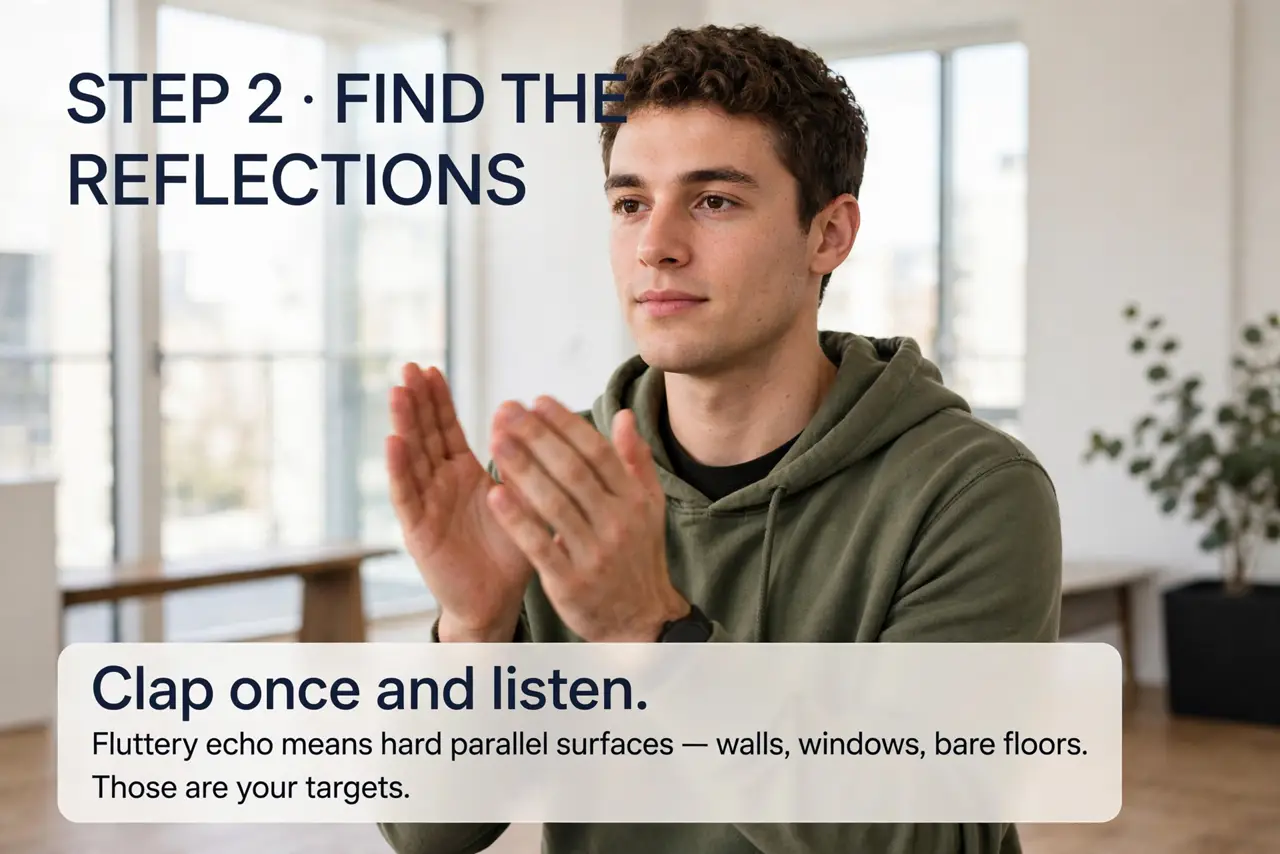 A person performing the first step of the guide: Find the reflections.