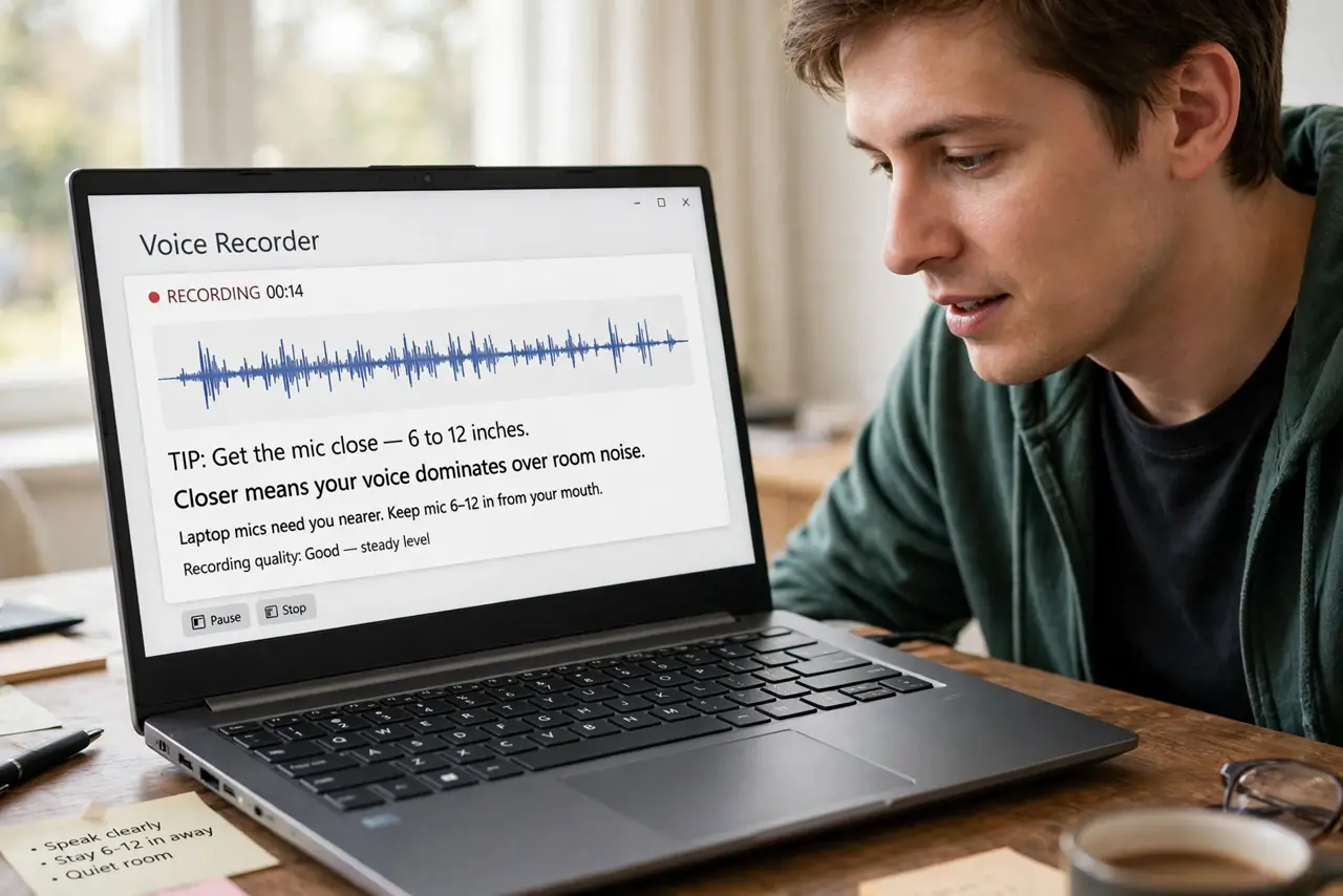 Get the mic close — 6 to 12 inches.