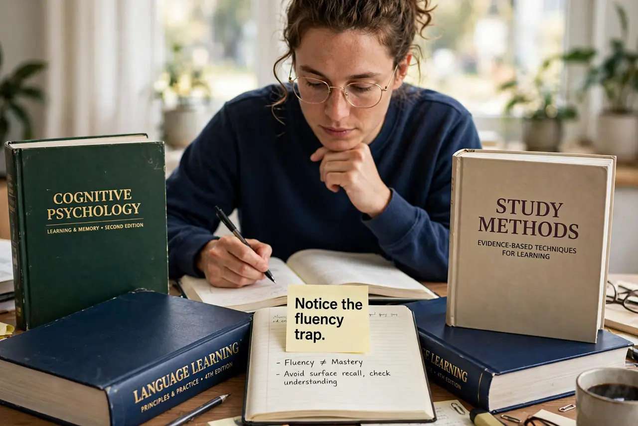 A person calmly performing the guide's first step: Notice the fluency trap.