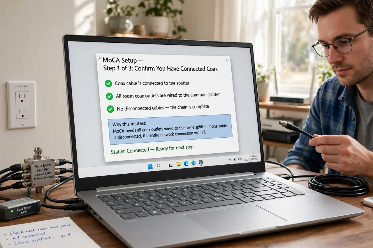 Confirm you have connected coax.