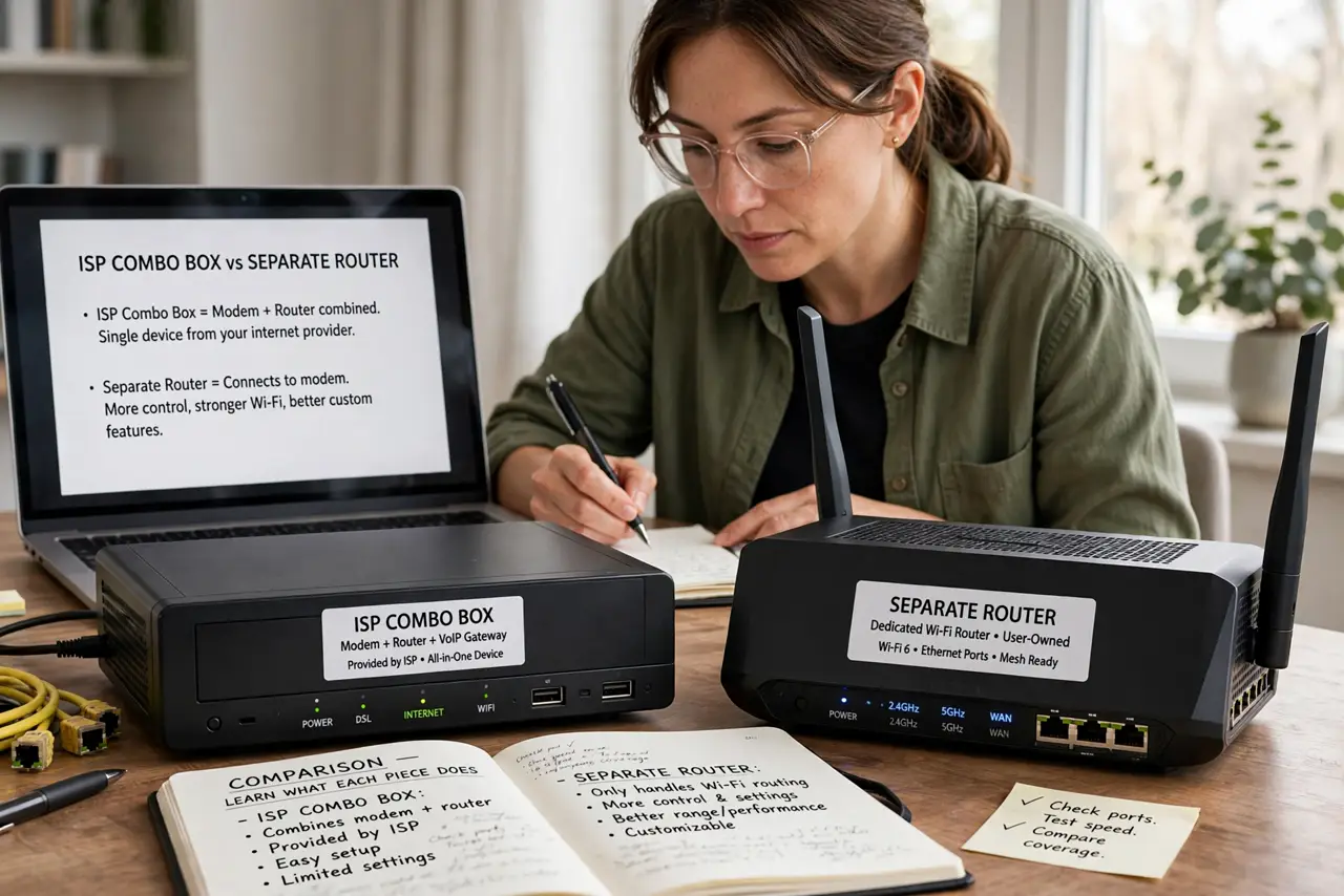 Step 1 in action for Modem-Router Combo vs Separate: Learn what each piece does.